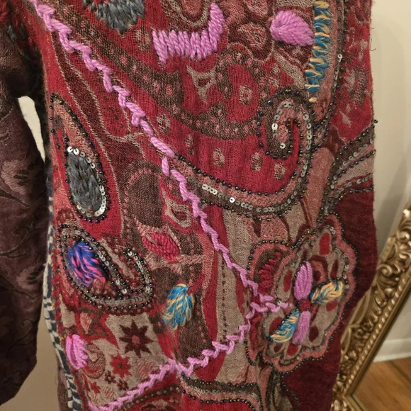 Soft Surroundings Juliette Sweater Boho Fringe Wool Flowy Colorful Embroidered - Picture 3 of 12